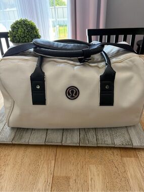 lululemon athletica Cream and Black Leather-Trim Duffel